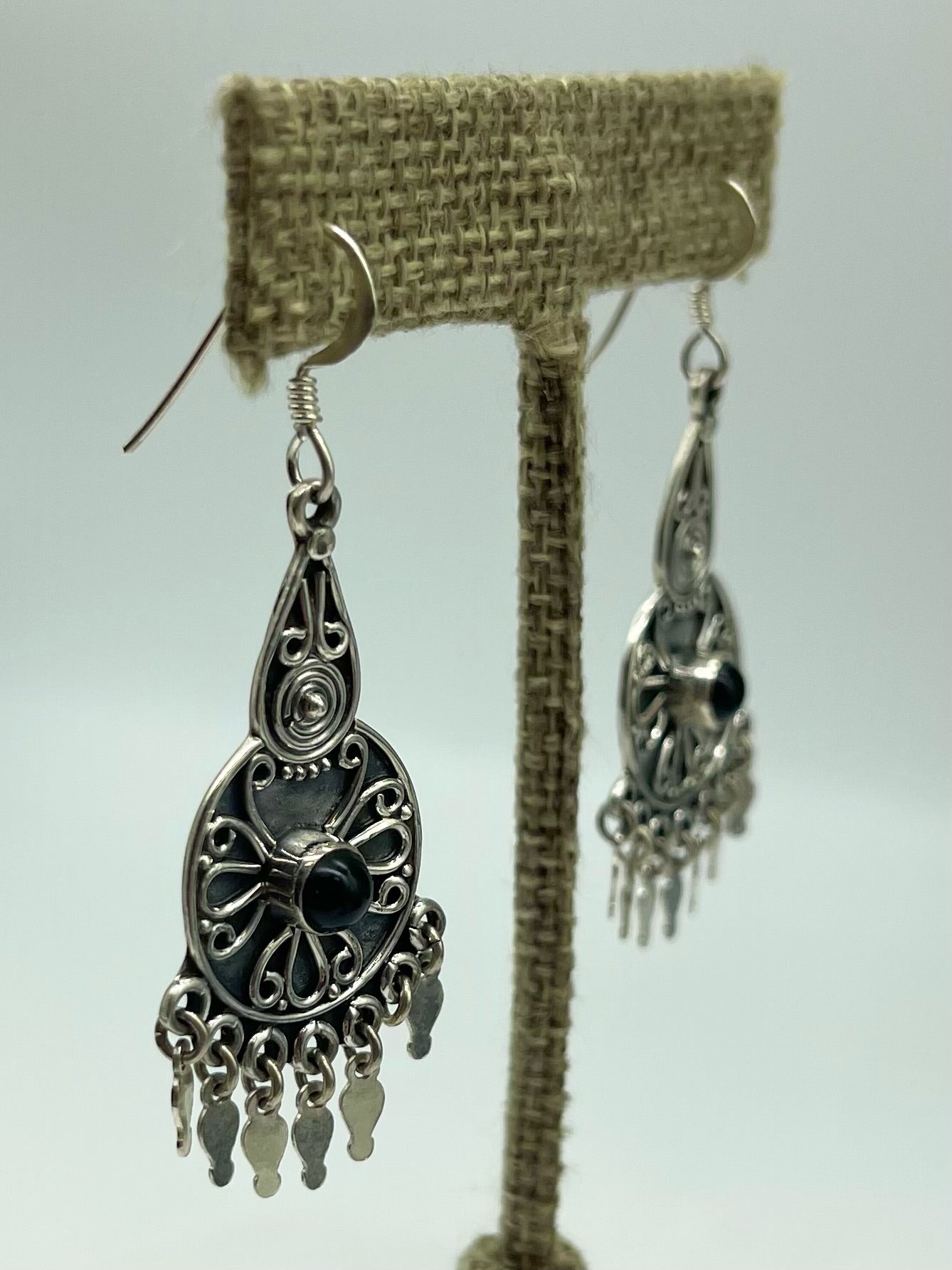 Silver Onyx Chandelier Earrings