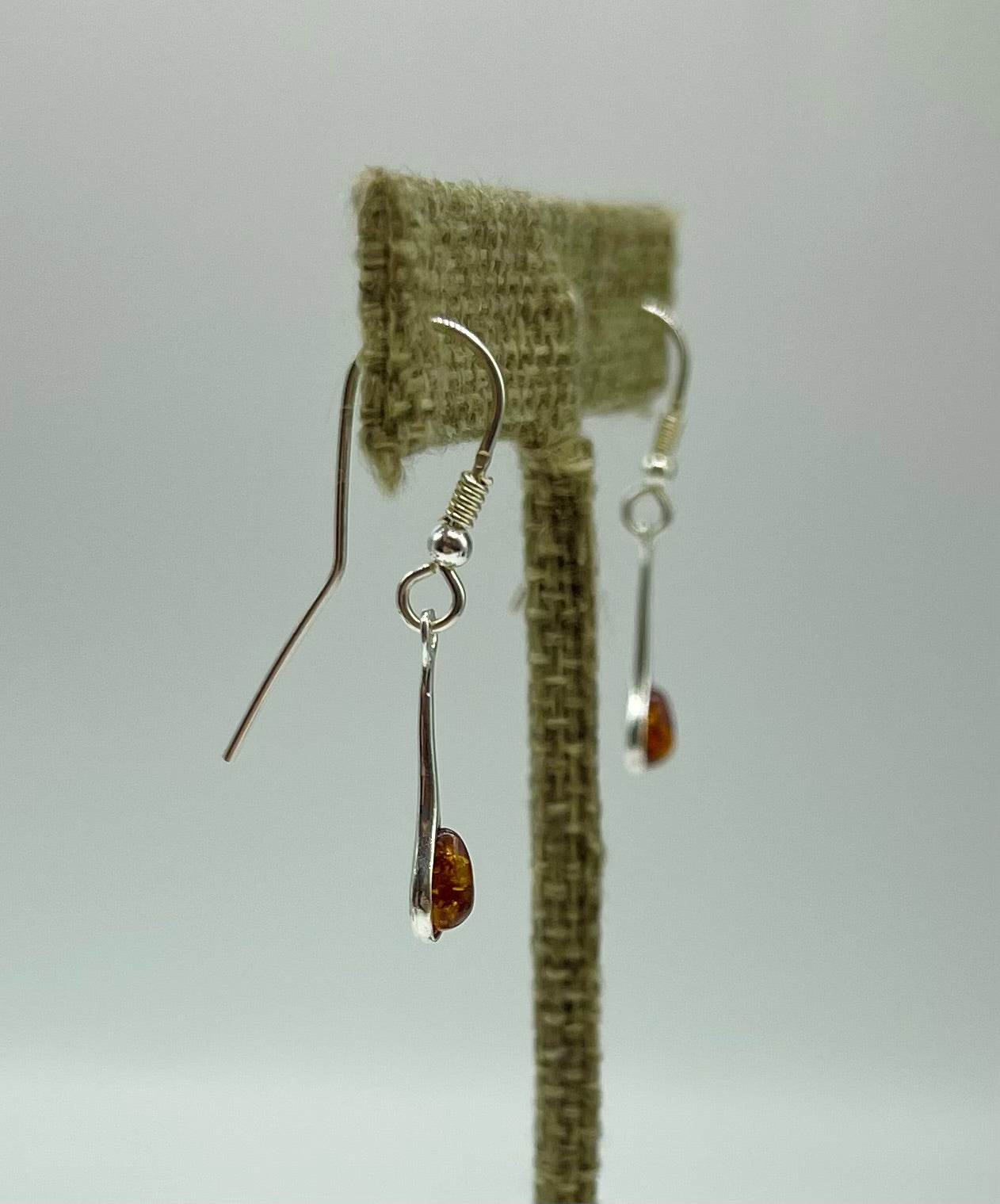 Silver Amber Droplet Earrings