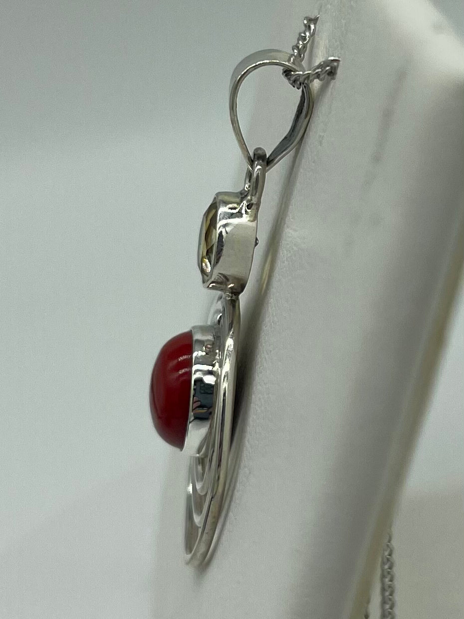 Coral & Lemon Quartz Pendant