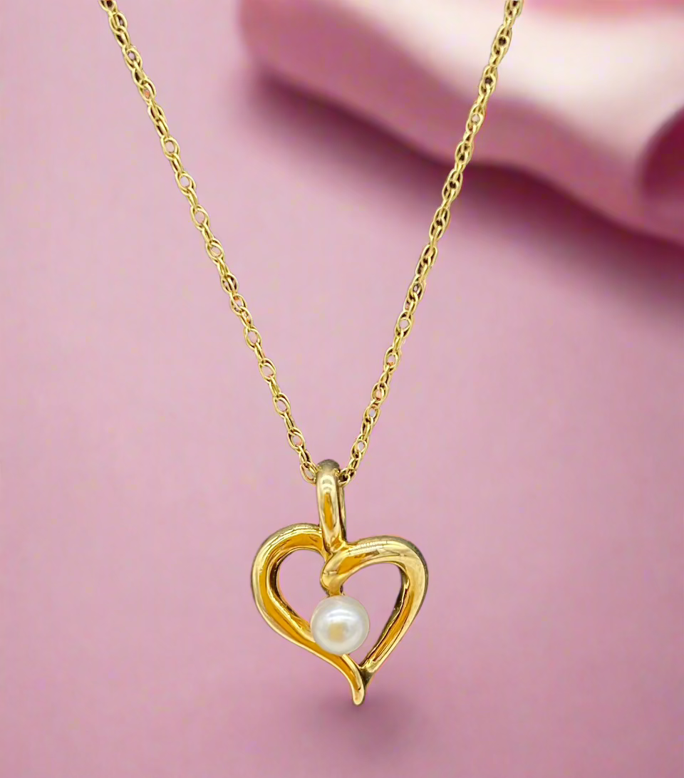 Pearl with Glass Heart Necklace - Website Exclusive