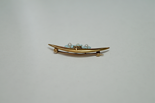 Gold Filled Pin with Pearl & Enamel Flowers