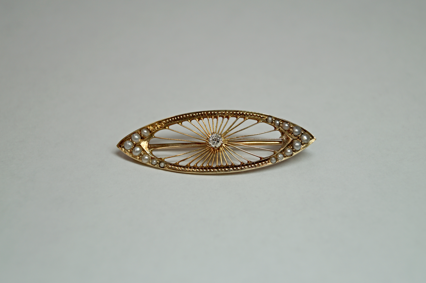 14K Gold Seed Pearl & Diamond Pin