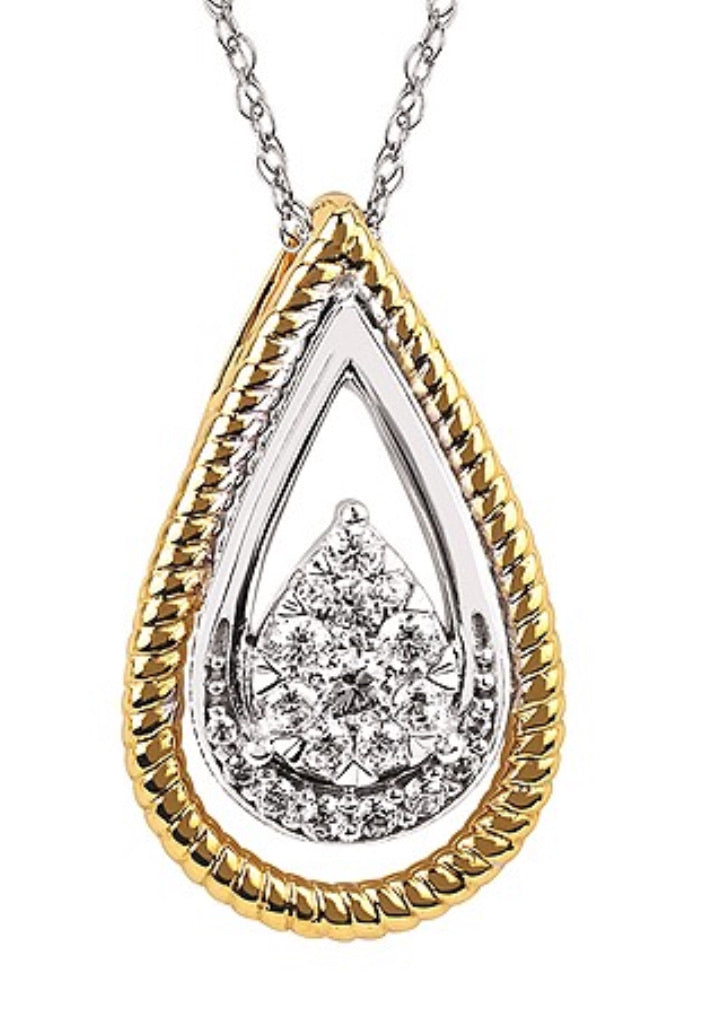 Two Tone Diamond Teardrop Necklace