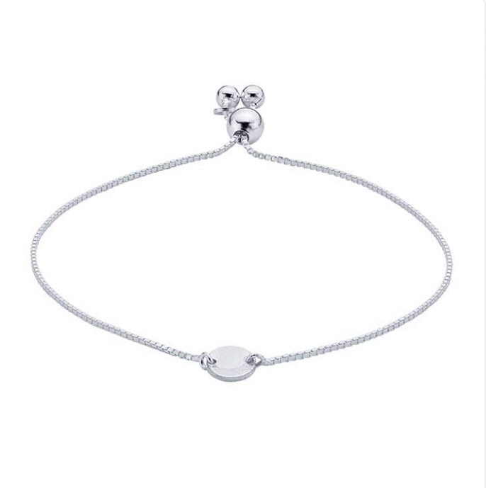 Sterling Silver Adjustable Bracelet with Round Plaque