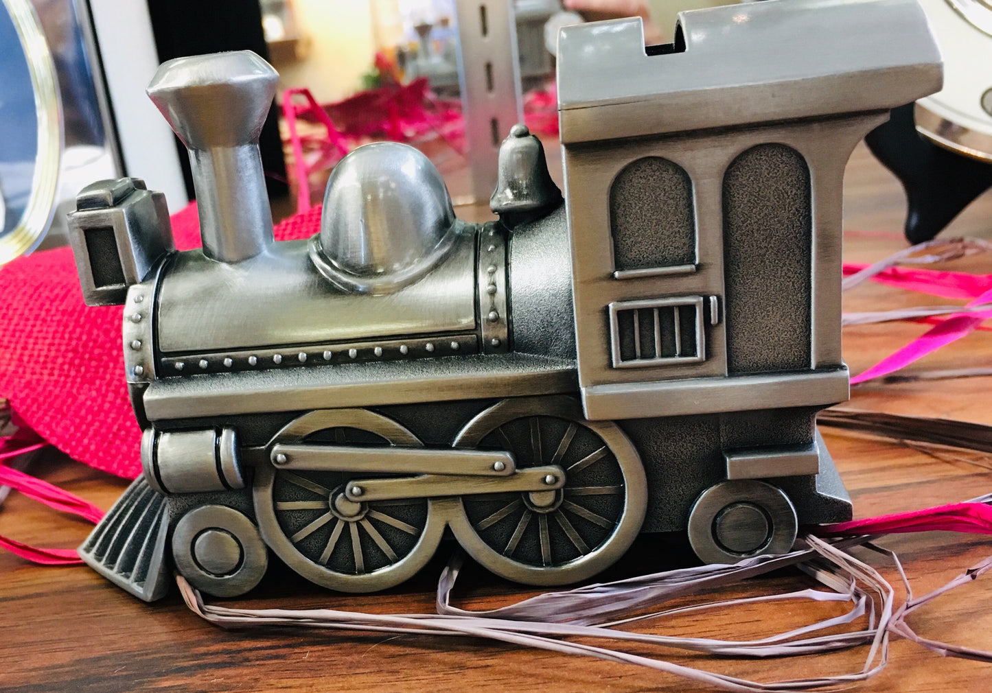 Pewter Train Baby Bank