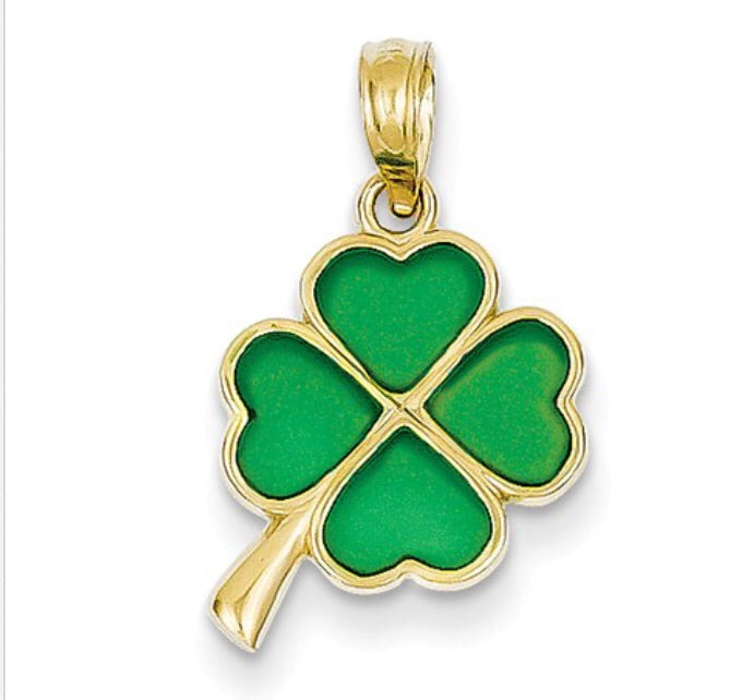 14K Four-Leaf Clover Enameled Pendant