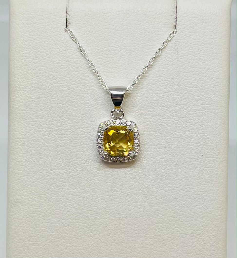 Cushion Citrine and CZ Necklace