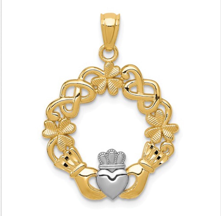 14k Two-Tone Claddagh Pendant