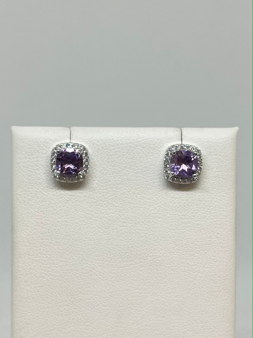 Cushion Amethyst and CZ Earrings