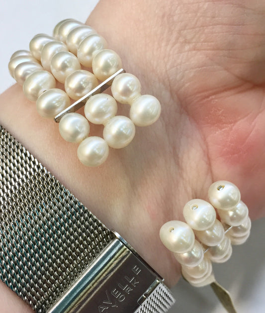Three Row Pearl Cuff Bracelet