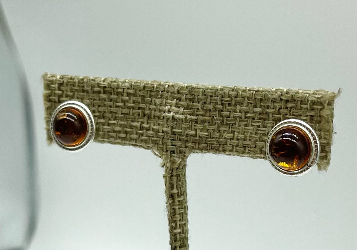 Round Amber Stud Earrings