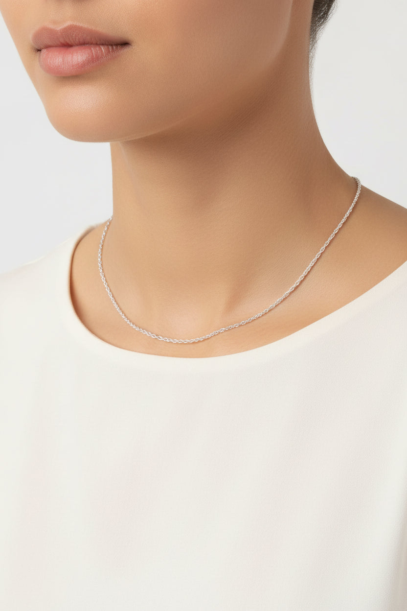 Silver necklace on a white background