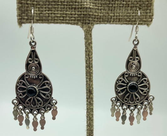 Silver Onyx Chandelier Earrings