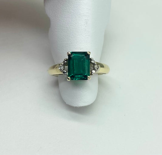 Lab Emerald & Diamond Ring