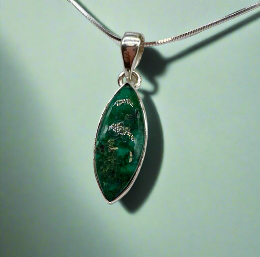 Long Navette Green Turquoise Pendant