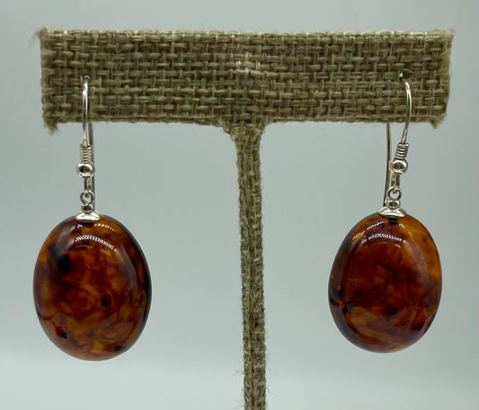 Oval Amber Dangle Earrings