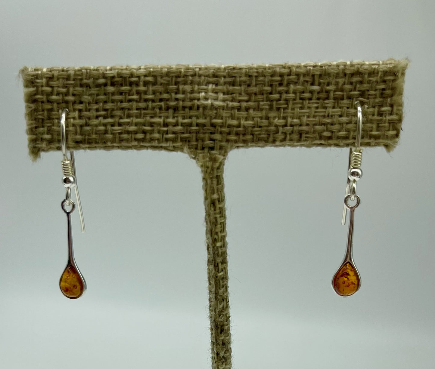 Silver Amber Droplet Earrings