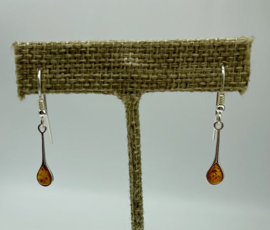 Silver Amber Droplet Earrings