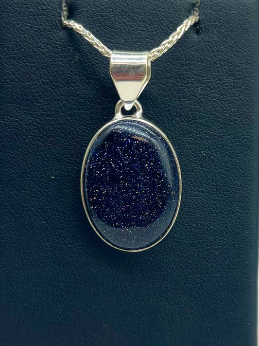 Blue Goldstone Oval Pendant