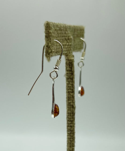 Silver Amber Droplet Earrings
