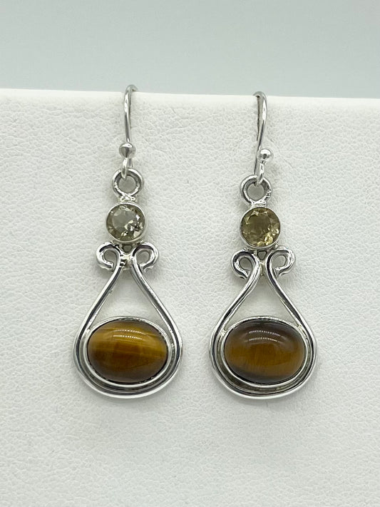 Tigers Eye & Lemon Quartz Earrings