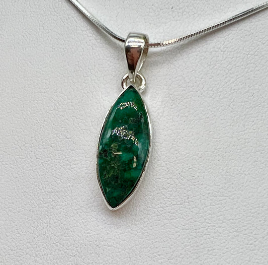 Long Navette Green Turquoise Pendant