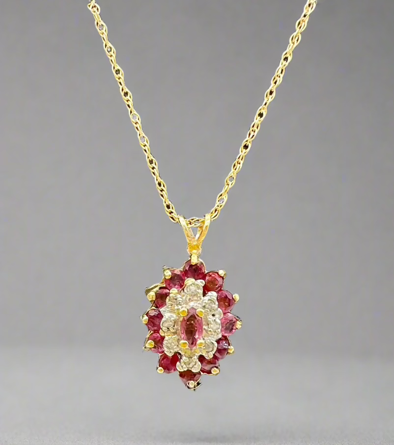 Ruby & Diamond Cluster Necklace