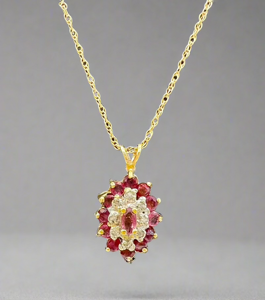 Ruby & Diamond Cluster Necklace