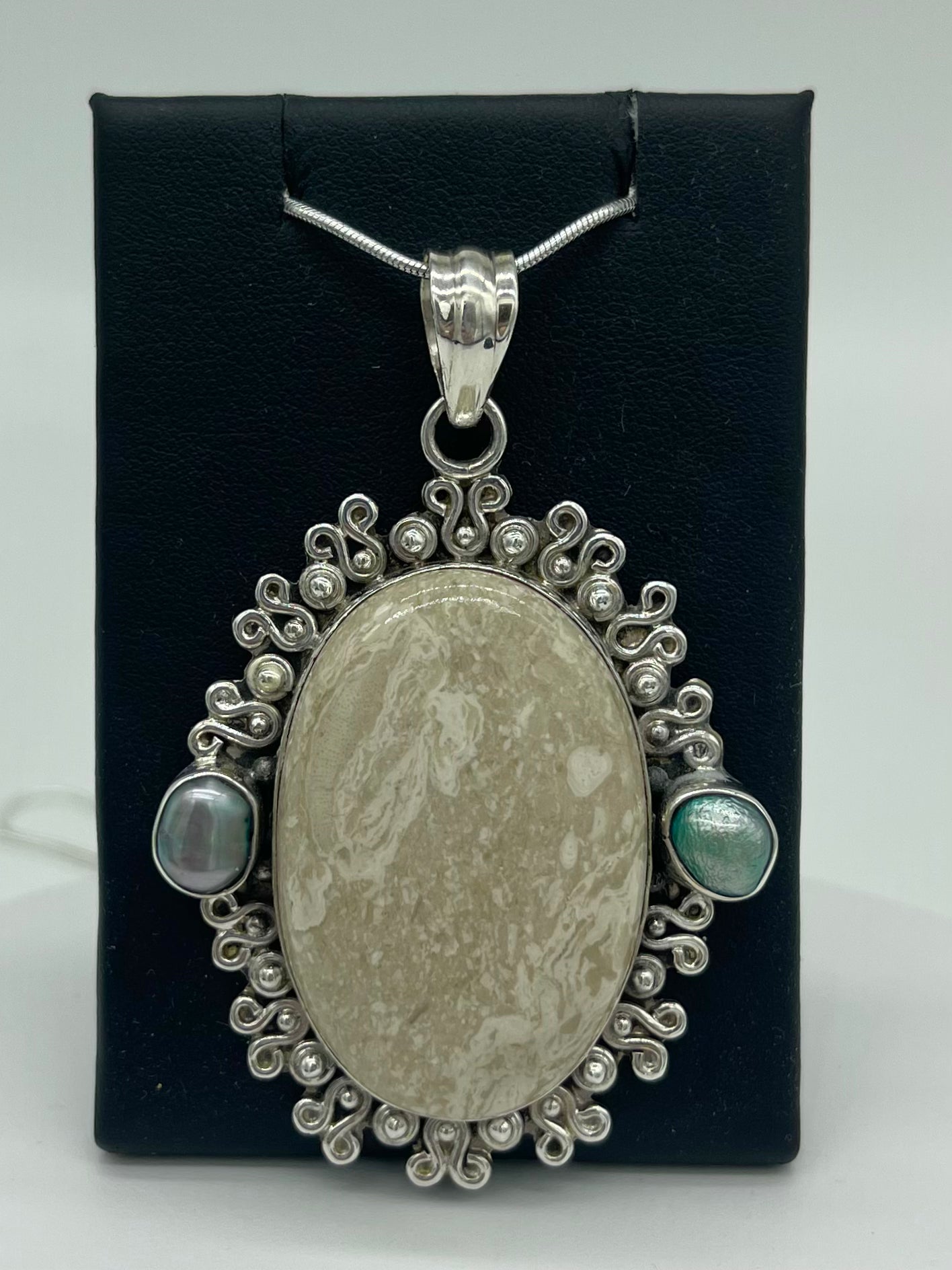 Large Jasper & Pearl Pendant
