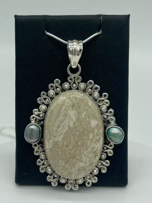 Large Jasper & Pearl Pendant