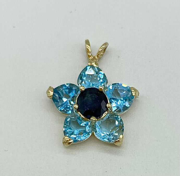 Blue Topaz & Sapphire Flower Pendant