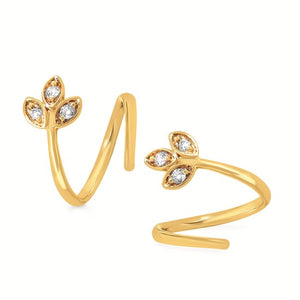 Double Huggie Leaf Earrings