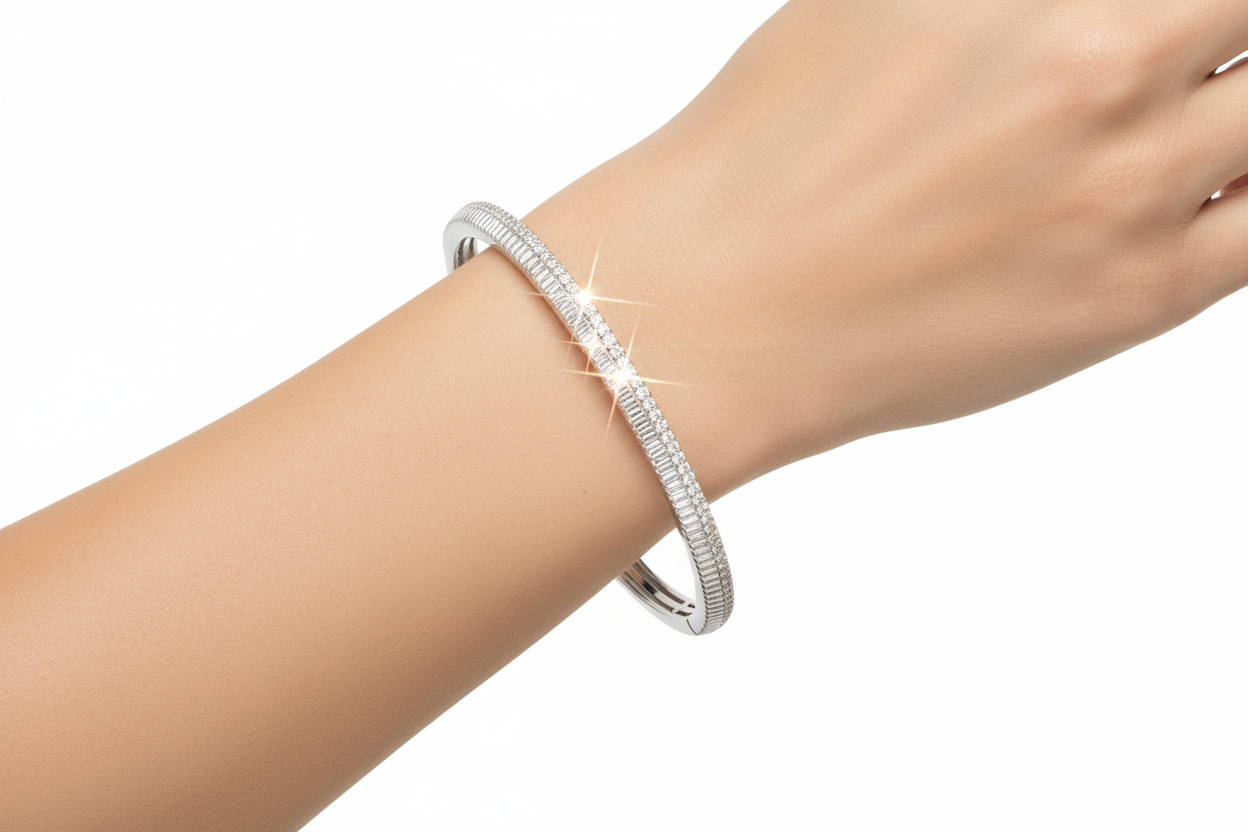 Sleek Sterling Diamond Bangle