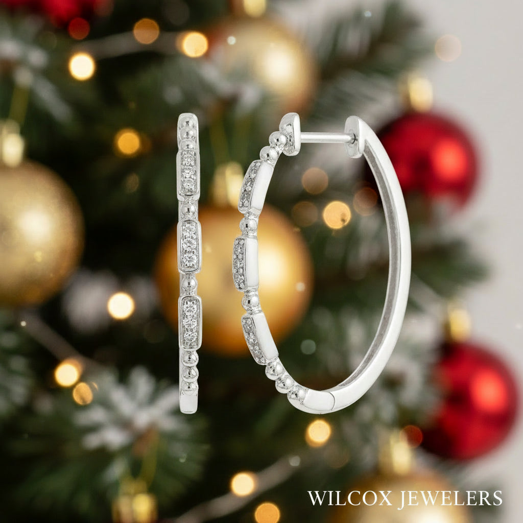 Large Silver, Diamond Hoops