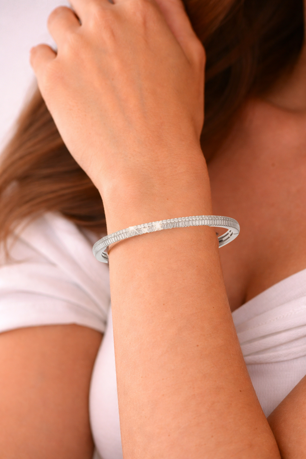 Sleek Sterling Diamond Bangle