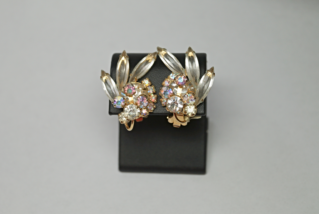 White Rhinestone Clip-On Earrings