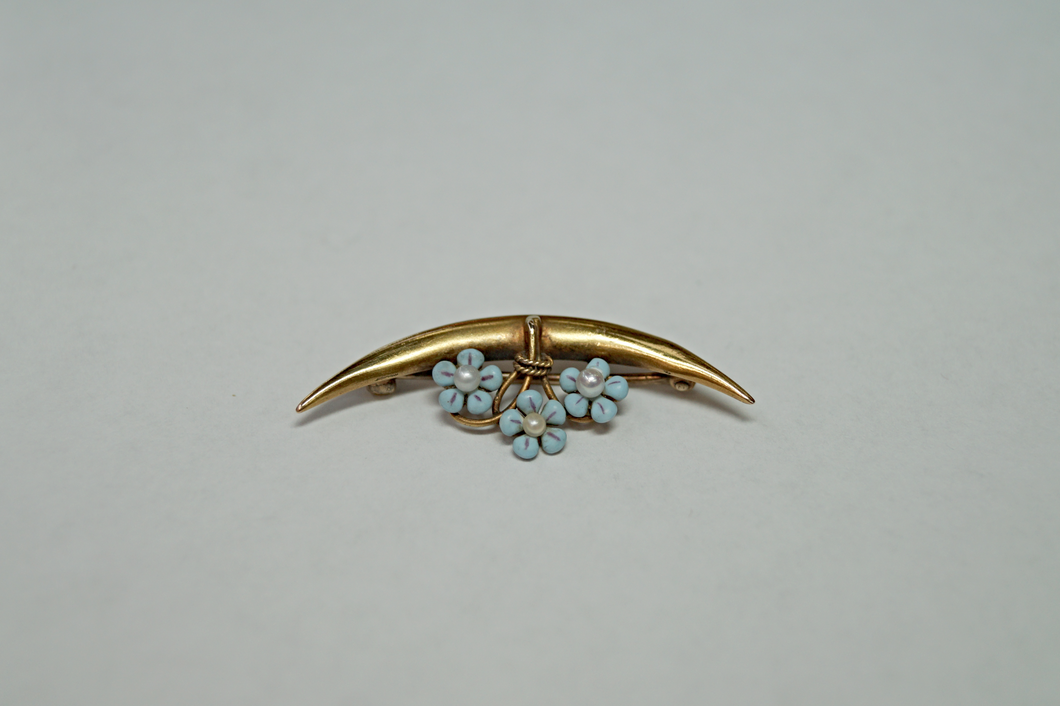 Gold Filled Pin with Pearl & Enamel Flowers
