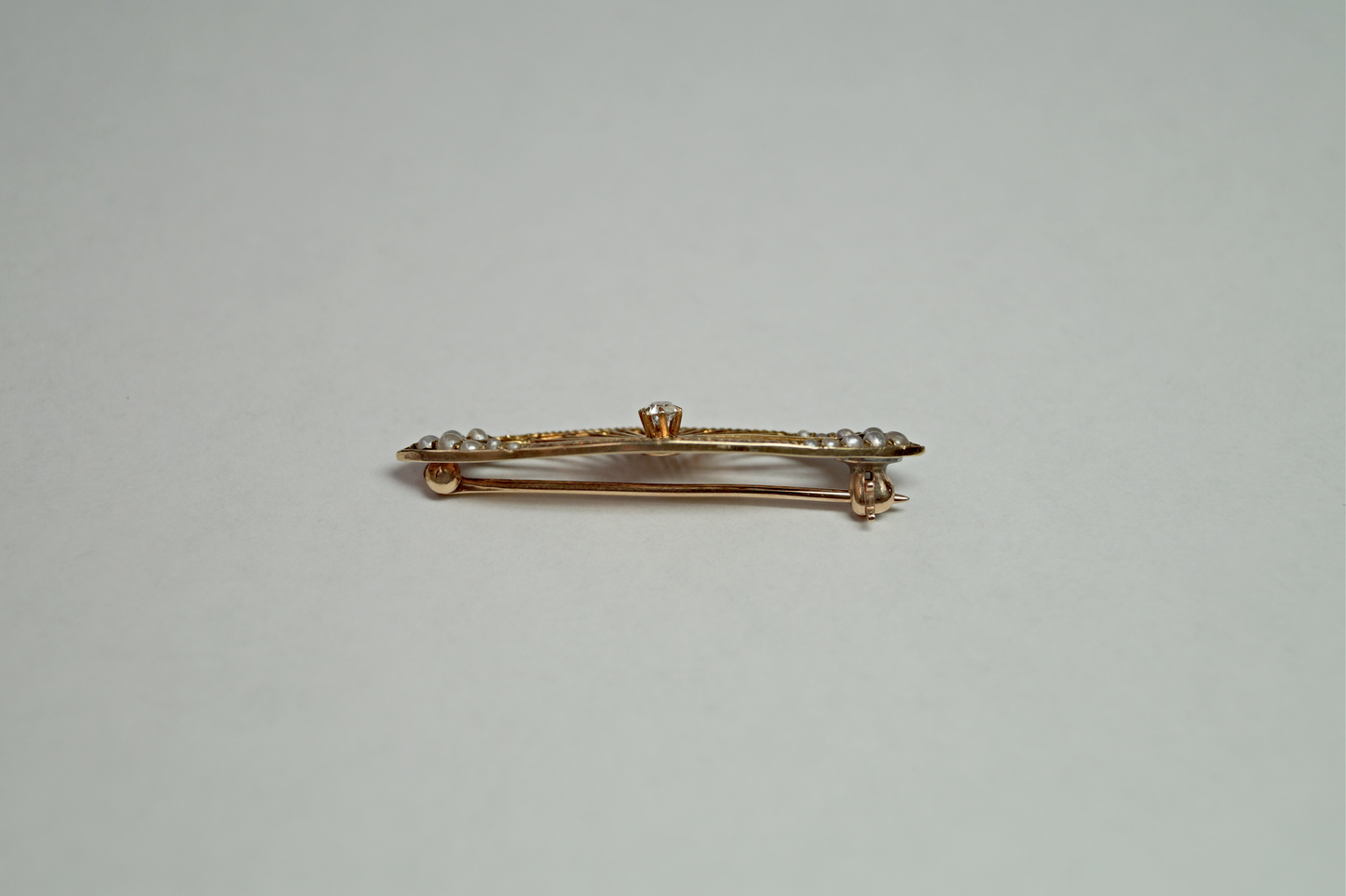 14K Gold Seed Pearl & Diamond Pin