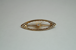14K Gold Seed Pearl & Diamond Pin