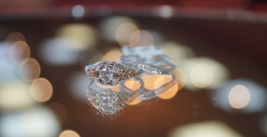 Beautiful 14K Rose & White Gold Diamond Ring Set