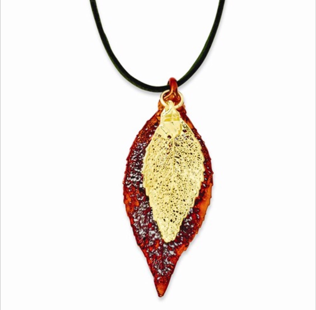 Copper & Gold Dipped Evergreen Leaf Necklace