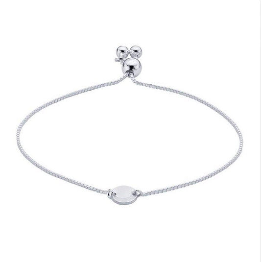 Sterling Silver Adjustable Bracelet with Round Plaque