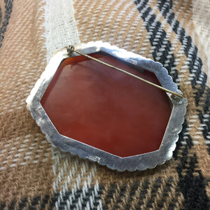 Red/Orange Striped Agate Slice Vintage Brooch