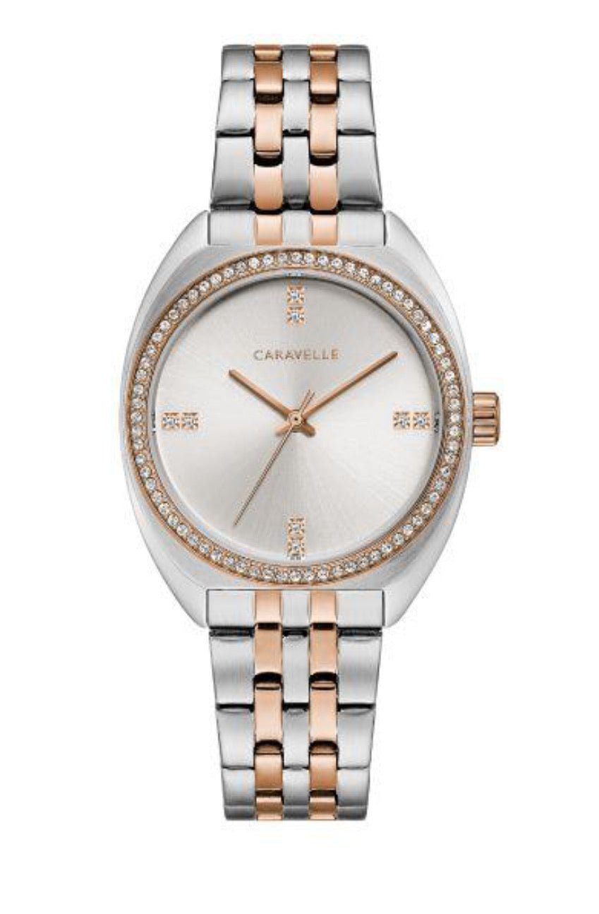 Women’s White & Rose tone Caravelle Watch