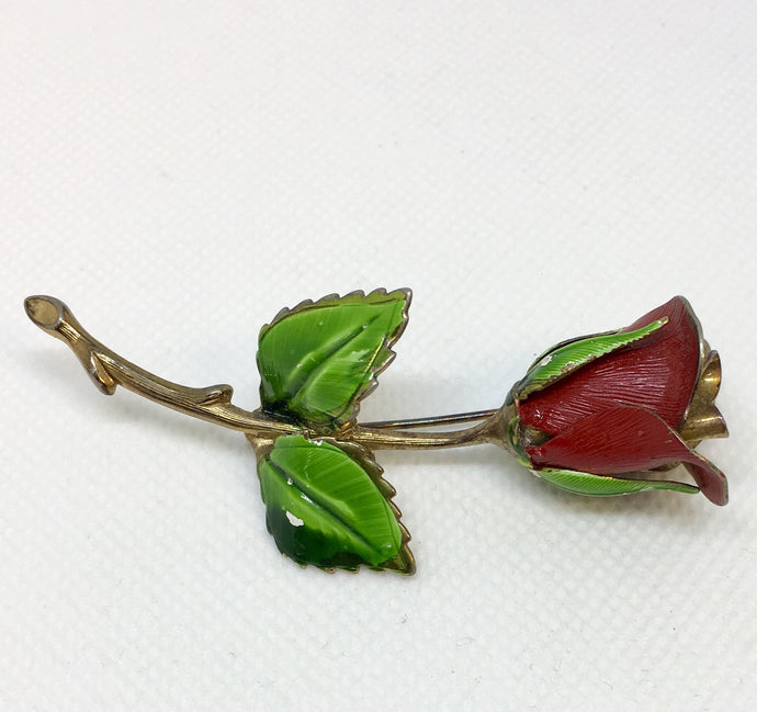 Enameled Rose Vintage Brooch