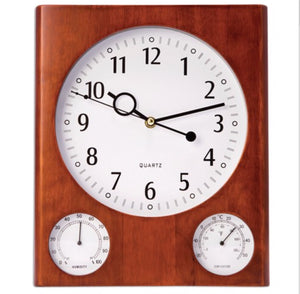 Cherry Wall Clock with Thermometer & Hygrometer