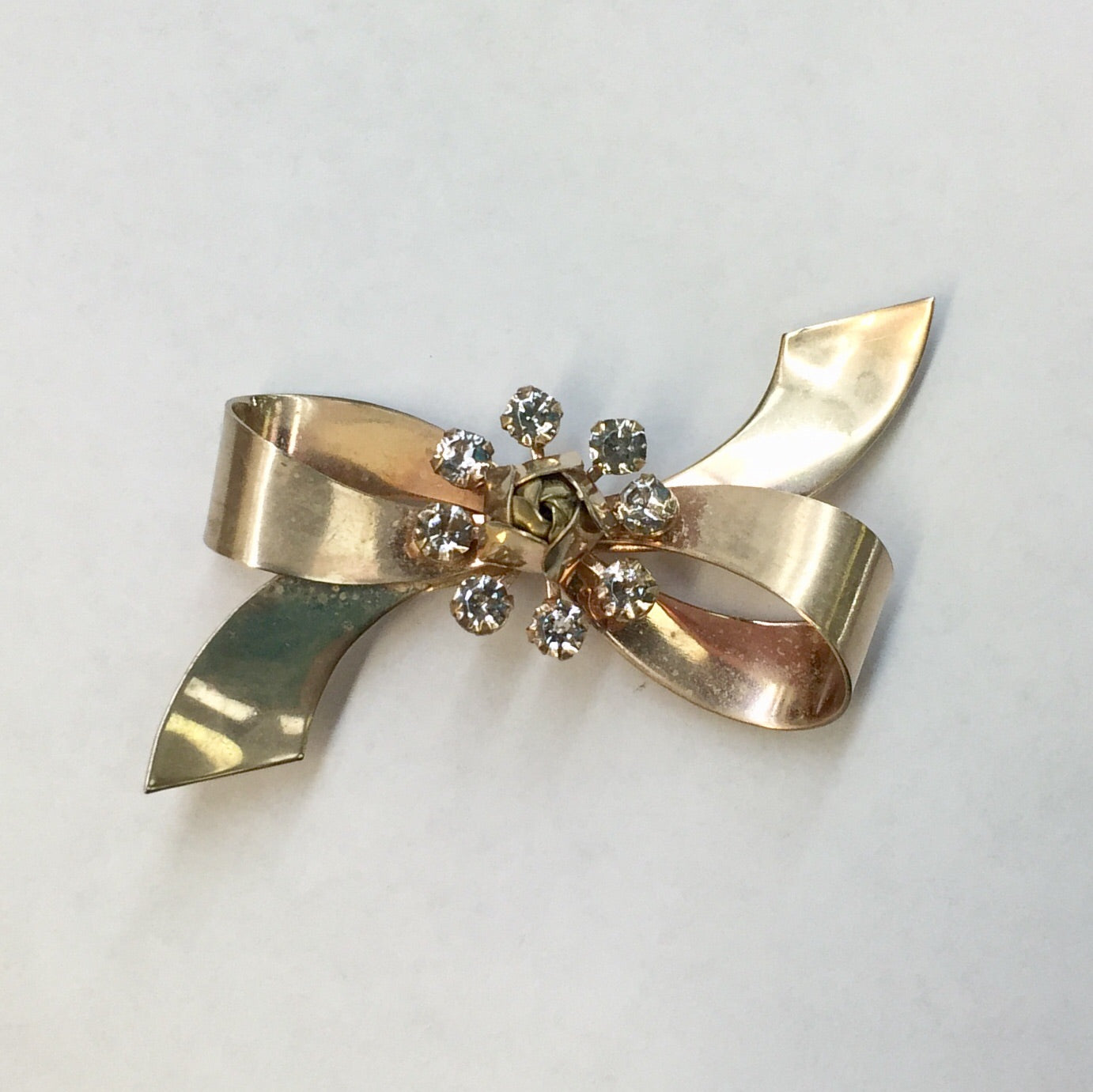 Gold Plated & Rhinestone Brooch