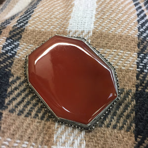 Red/Orange Striped Agate Slice Vintage Brooch