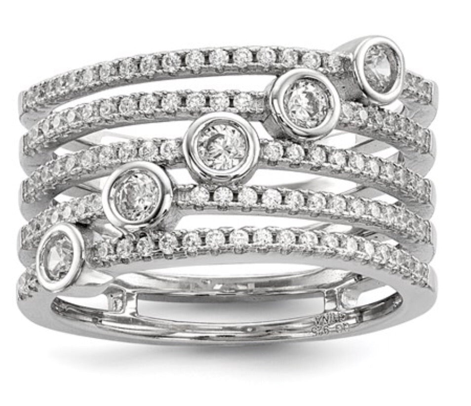 Sterling Silver & CZ 5 Band Ring