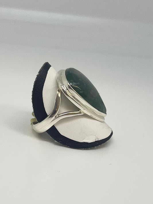 Moss Agate Pear Ring